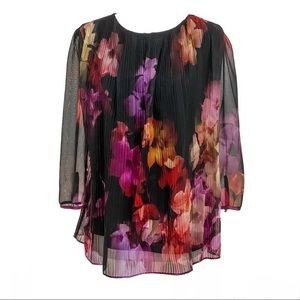 Ted Baker Floral Printed Sheer Pleated Blouse